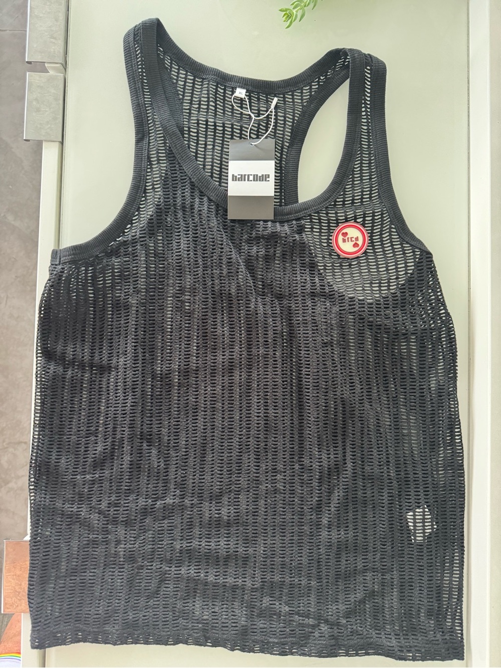 Barcode Black Mesh Tank Top -